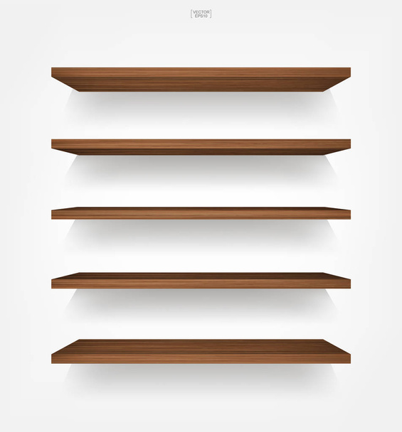 Lege houten plank op witte achtergrond met zachte schaduw. 3D-lege houten planken op de witte muur. Vectorillustratie. - Vector, afbeelding