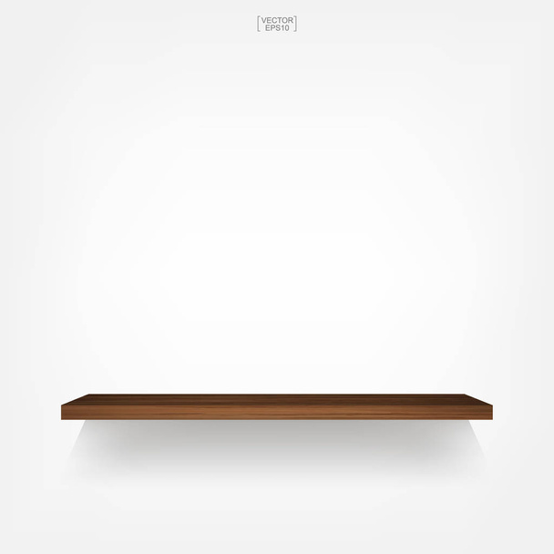 Empty wood shelf on white background with soft shadow. 3D empty wooden shelves on white wall. Vector illustration. - Vector, Image