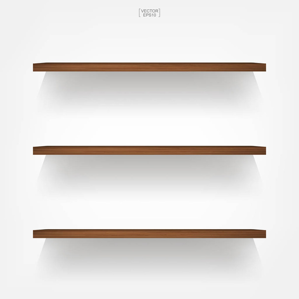 Lege houten plank op witte achtergrond met zachte schaduw. 3D-lege houten planken op de witte muur. Vectorillustratie. - Vector, afbeelding