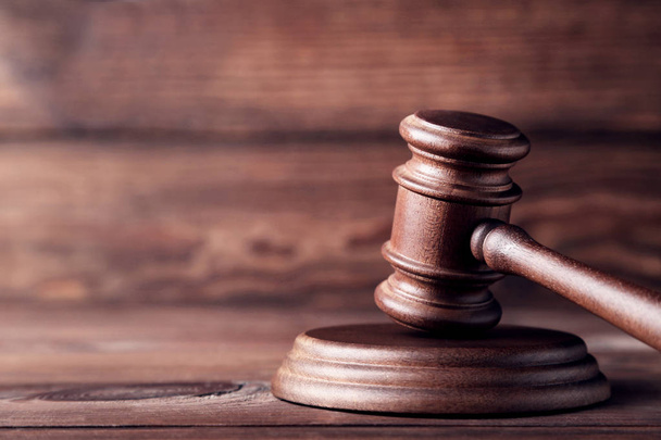 Judge gavel on wooden background - Foto, Imagen
