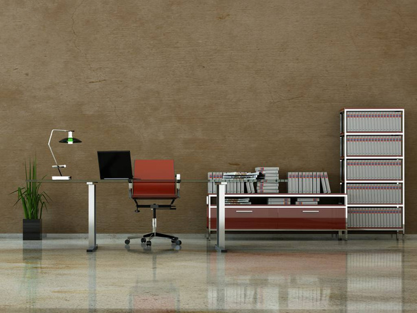 Modern home office interior design 3d Rendering - Photo, Image