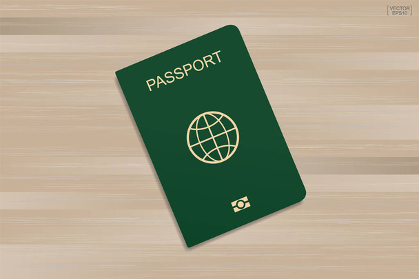 ウッド パターンとテクスチャの背景に緑色のパスポート。ベクトル図. - ベクター画像