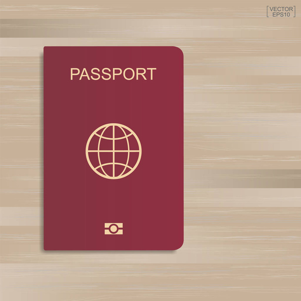 Red passport on wood pattern and texture background. Vector illustration. - Vector, Image