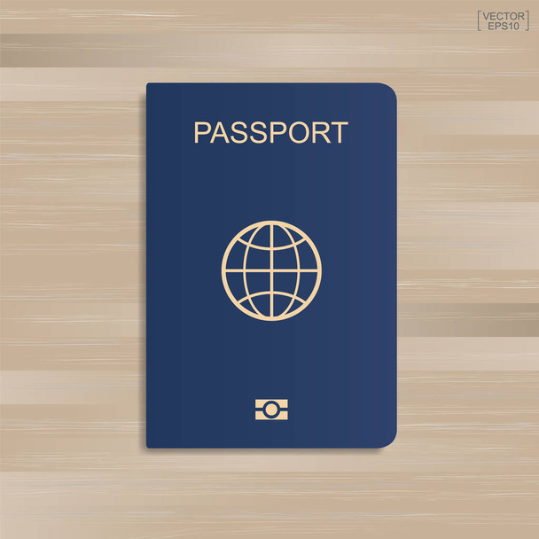 Μπλε διαβατήριο σε ξύλο φόντο. Εικονογράφηση διάνυσμα. - Διάνυσμα, εικόνα