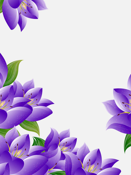 Floral greeting card design with beautiful purple flowers and leaves decorated on white background. - Wektor, obraz
