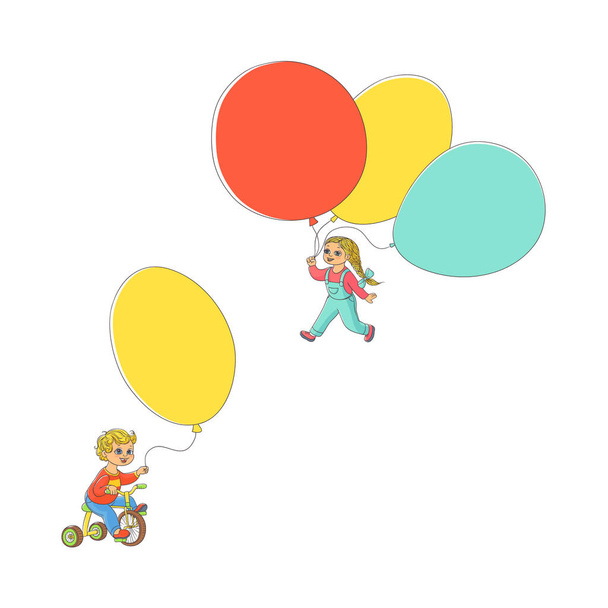 Vektor flache Kinder mit Luftballons Set - Vektor, Bild