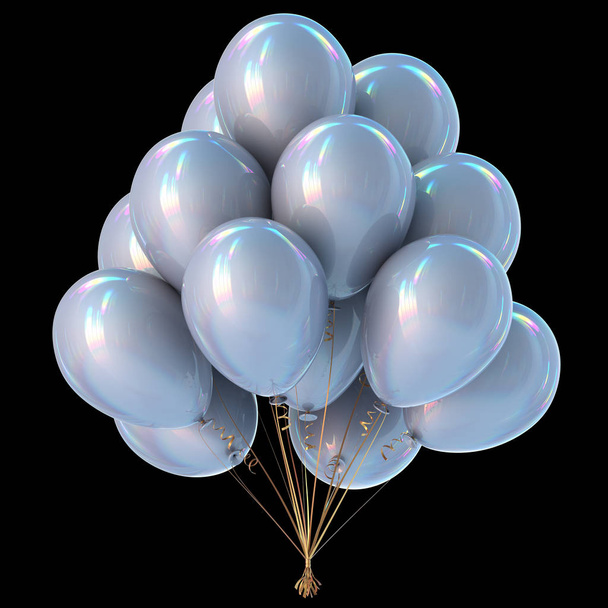 colorful party balloons bunch white glossy. birthday, carnival, holiday, event, anniversary celebrate decoration classic. 3d illustration. isolated on black - Φωτογραφία, εικόνα