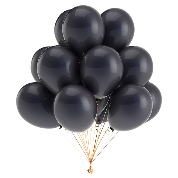 black party balloons bunch. event, birthday celebrate decoration glossy. 3d illustration - Foto, Bild
