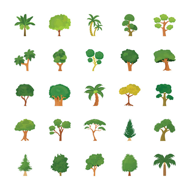 Trees Flat Vector Icons Set - Vector, Image