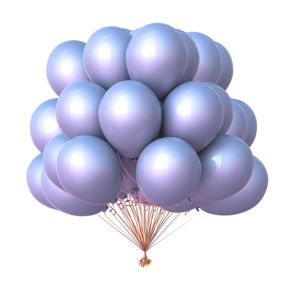 3d illustration of party balloons bunch white. carnival, holiday event decoration shiny clean - Φωτογραφία, εικόνα