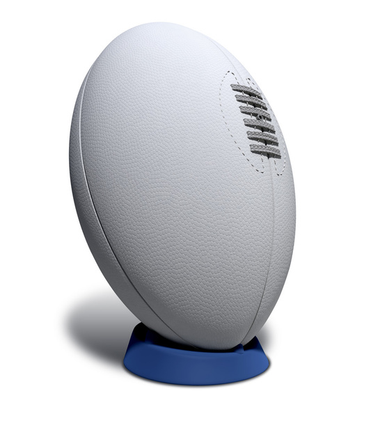 Bola de rugby com cadarços em um chute Tee
 - Foto, Imagem