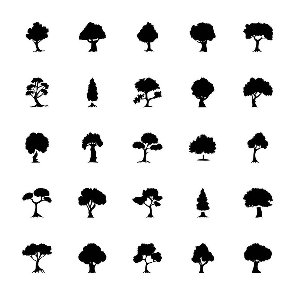 Trees Solid Vector Icons Set - Vector, Image