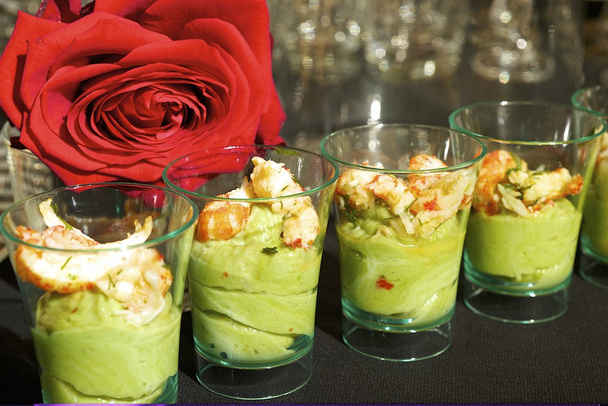 Appetizer, avocado cream and shrimp - Photo, Image