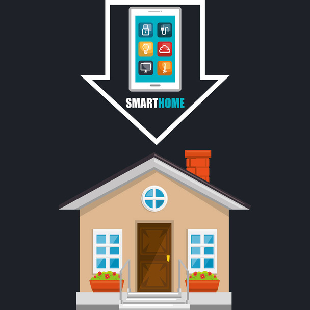 smart house with smartphone and set services icons - Vector, Image