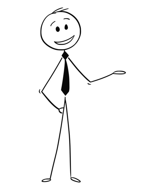 Мультфильм о человеке или бизнесмене, снимающем и предлагающем что-то
 - Вектор,изображение
