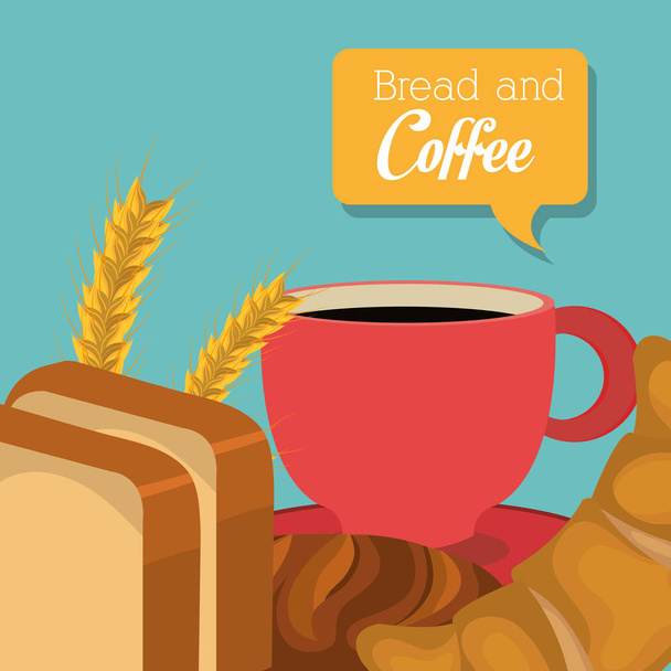 delicious breads and coffee label - Vector, Image
