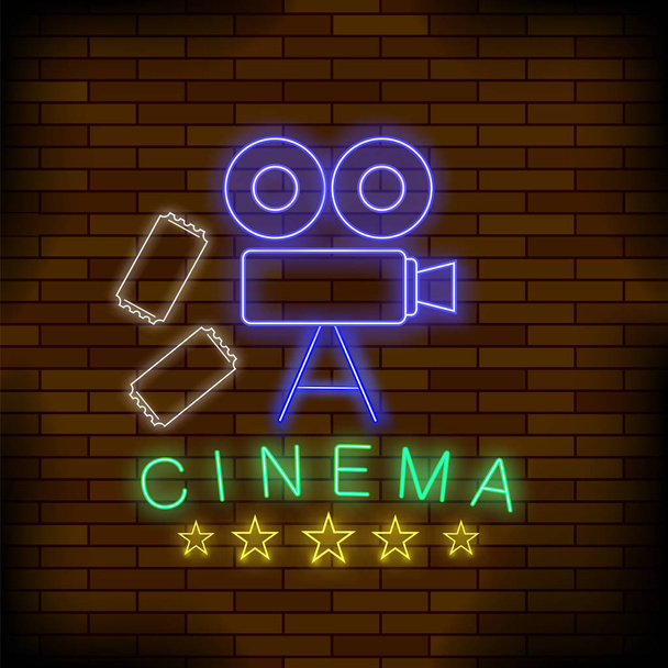 Cinema Light Neon Sign. Colored Signboard. Bright Street Banner. - Vector, Image
