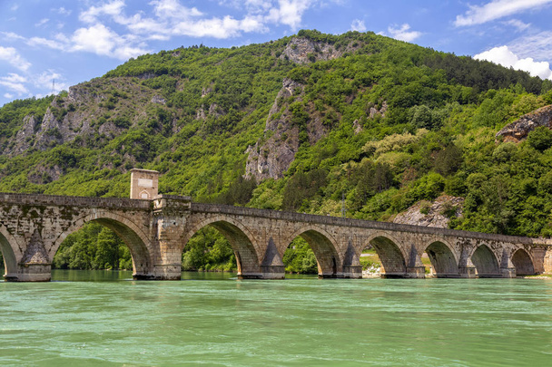 Ottoman Mehmed Pasha Sokolovic stone bridge at river Drina, Visegrad, Bosnia and Herzegovina.  - Photo, Image