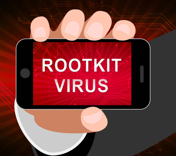 Wirus rootkit cyberprzestępcy Spyware 2d ilustracji pokazano karnego Hacking przestanie Spyware zagrożenie luki - Zdjęcie, obraz
