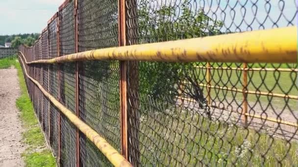 Mesh fencing. Iron fence on a horse farm. The grid of the corral - Footage, Video