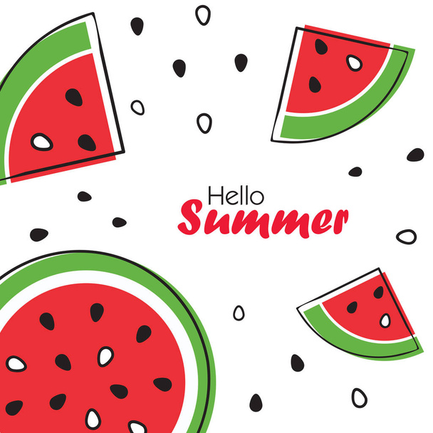 Summer white background with slices of watermelon - ベクター画像