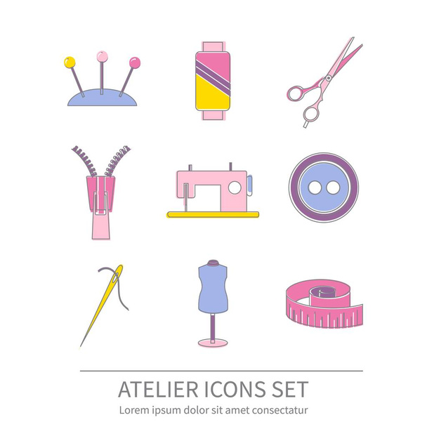 Conjunto de iconos de línea de costura y costura
 - Vector, imagen