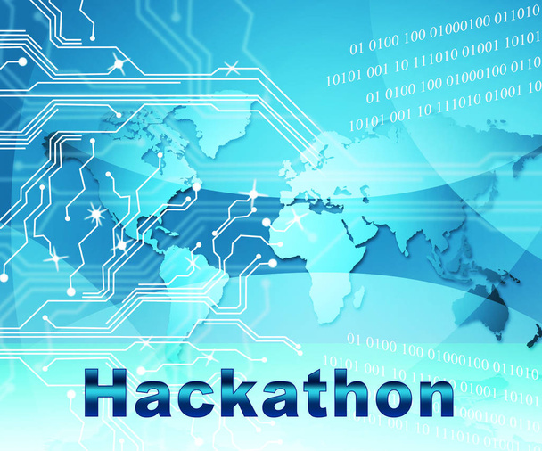 Hackathon technologie hrozby Online kódování 2d ilustrace ukazuje kyberkriminality Coder schůzku zastavit Spyware nebo Malware Hacking - Fotografie, Obrázek