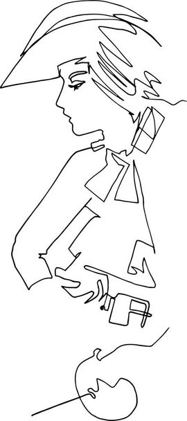 Woman musketeer, minimalistic, continuous line - Vector, Image