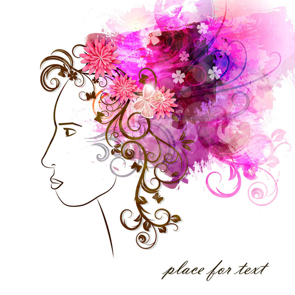 chica abstracta con flores en el pelo. vector
 - Vector, imagen