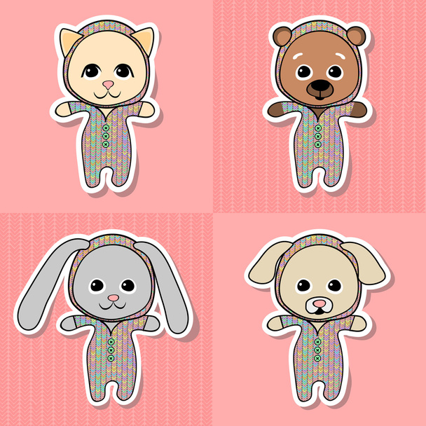 Chat joyeux, ours, cochon, chien, chiot et lapin. Illustration vectorielle, animaux-jouets pour enfants
 - Vecteur, image