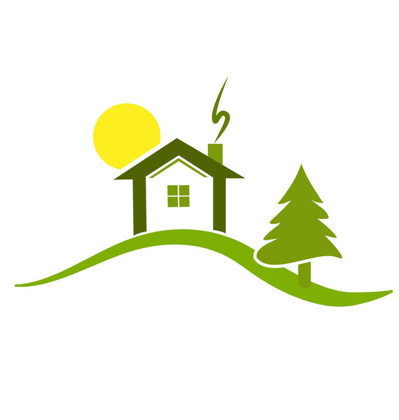 Casa verde en la cima del entorno de la colina, vector de logotipo icono
 - Vector, imagen