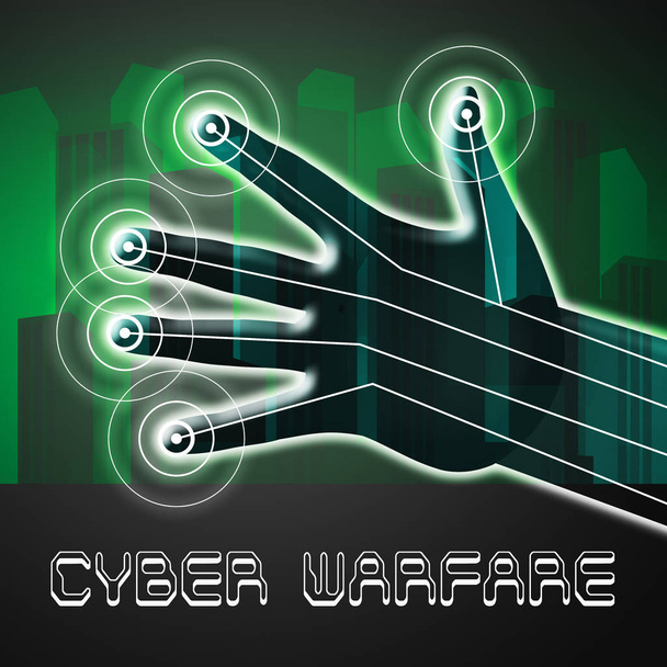Başgösteren dijital silahlı saldırı gözetim 2d çizimde gösterilmektedir saldırgan siber savaş veya taktik teknoloji tehdit mücadele - Fotoğraf, Görsel
