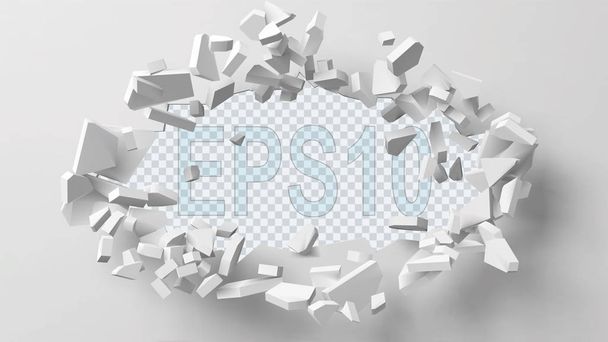 vector illustration of exploding wall with free area on center for any object or background - Vector, Imagen