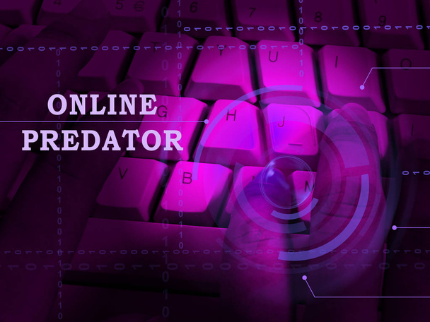 Un prédateur en ligne traque une victime inconnue Une illustration 3D montre que les cyberharceleurs maltraitent les jeunes adolescents
 - Photo, image