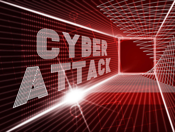 Cyber-Angriff bösartige Cyber-Hack-Angriff 3d Illustration zeigt Internet-Spyware Hacker Warnung vor virtuellen Virus - Foto, Bild