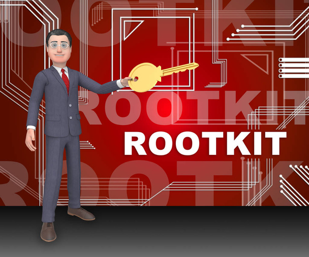 Rootkit Security Data Hacking Protection 3d Rendering montre la protection des logiciels contre les pirates informatiques
 - Photo, image