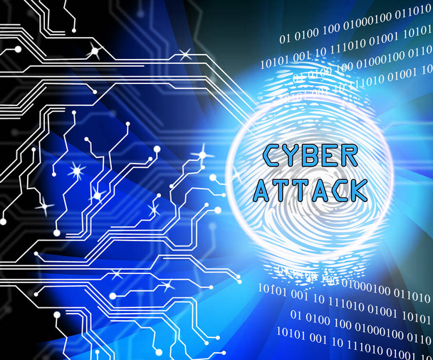 Cyber-Angriff bösartige Cyber-Hack-Angriff 2d Illustration zeigt Internet-Spyware Hacker Warnung vor virtuellen Virus - Foto, Bild