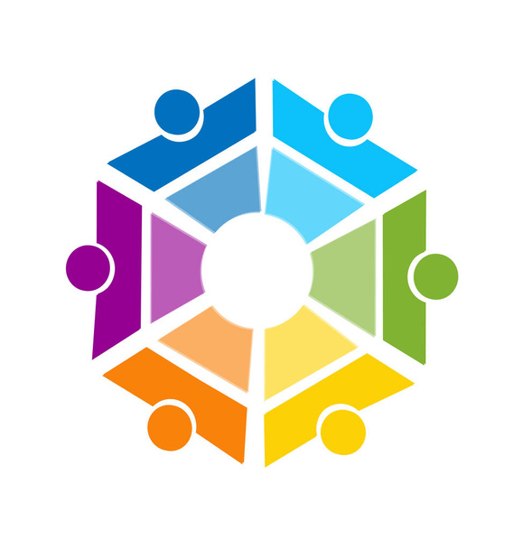 Teamwork business people representing a hexagon shape, icon vector - Vector, Image