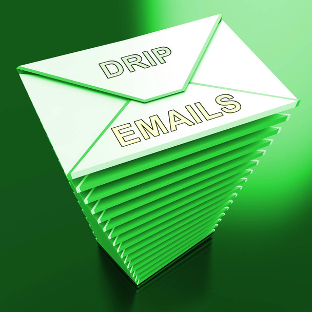 Drip e-mail Marketing Nieuwsbrief Outreach 3d Rendering toont Emarketing met directe correspondentie Delivery van elektronische post - Foto, afbeelding