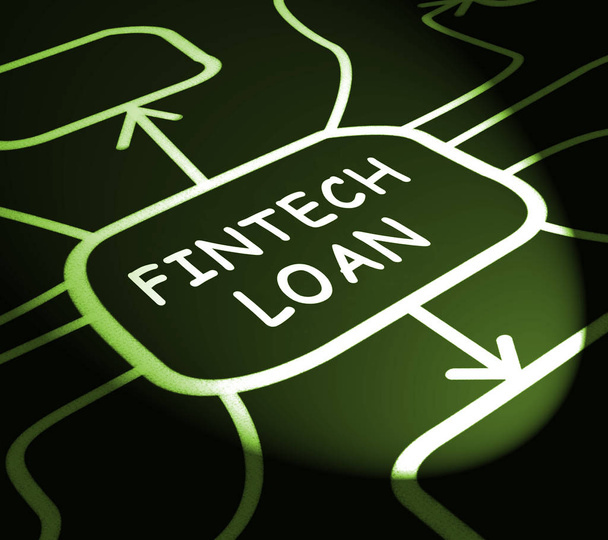 FinTech kredytów P2p kredytów 3d ilustracji pokazano mikrokredytów Online pieniądze lub pożyczek wirtualnych transakcji - Zdjęcie, obraz