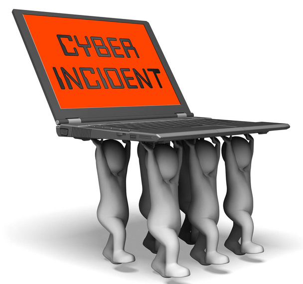 Cyber Incident Data Attack Alert 3d Renderelés mutatja feltört hálózatok vagy számítógépes biztonsági behatolás - Fotó, kép