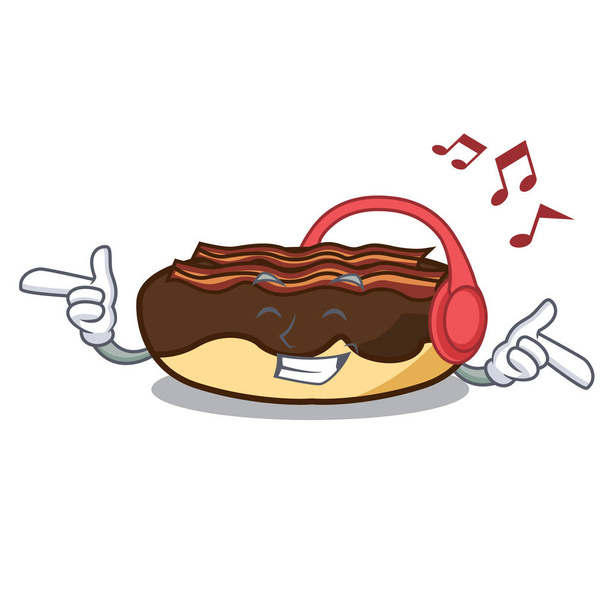 Listening music maple bacon bar mascot cartoon - Vector, Imagen