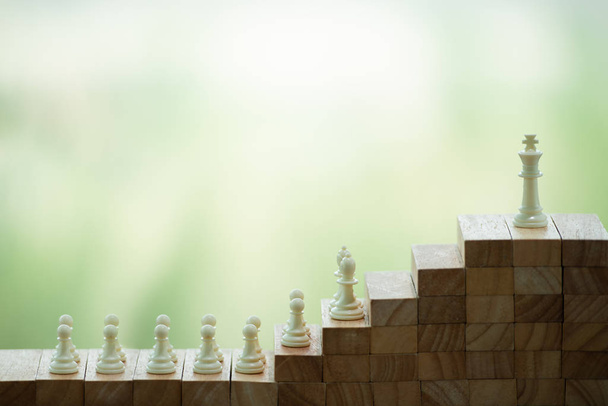 Šachy na dřevěném špalku. strategie, řízení nebo vedení, obchodní úspěch a koncepce týmové práce - Fotografie, Obrázek