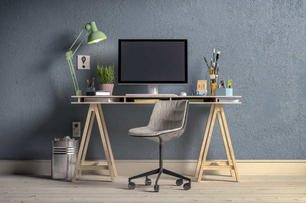 3d renderizar de un escandinavo nórdico oficina en casa con un escritorio
 - Foto, Imagen