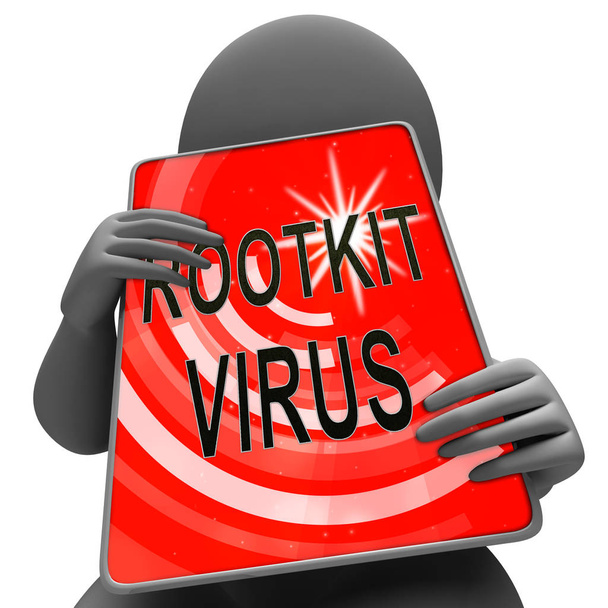 Wirus rootkit cyberprzestępcy renderowania Spyware 3d pokazuje karnego Hacking przestanie Spyware zagrożenie luki - Zdjęcie, obraz