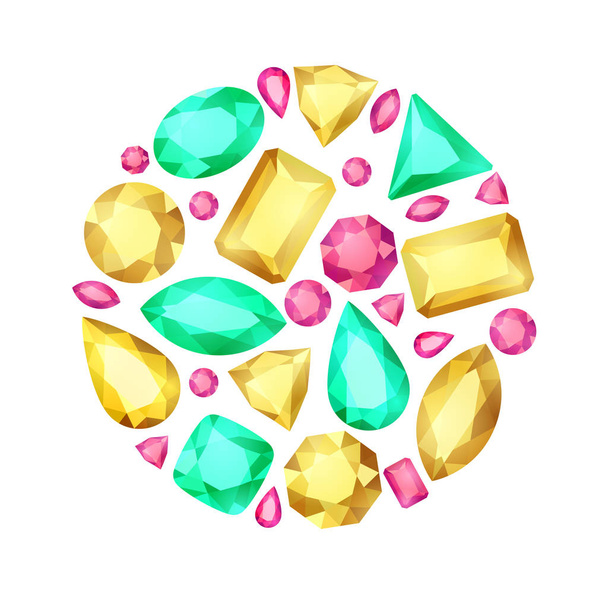 Cartoon gem circle composition - Διάνυσμα, εικόνα