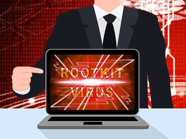 Wirus rootkit cyberprzestępcy Spyware 3d ilustracji pokazano karnego Hacking przestanie Spyware zagrożenie luki - Zdjęcie, obraz