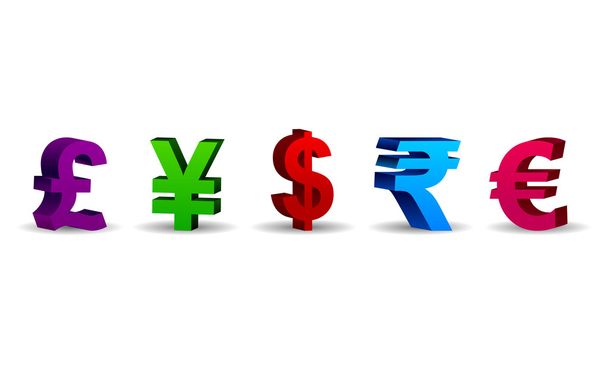 Moeda 3D símbolos de dinheiro
 - Vetor, Imagem