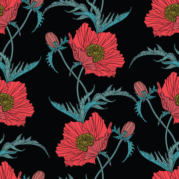 Seamless pattern with poppy flowers - Vecteur, image