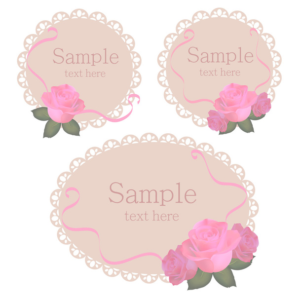 Vector floral lace frames with pink roses - Vector, Image